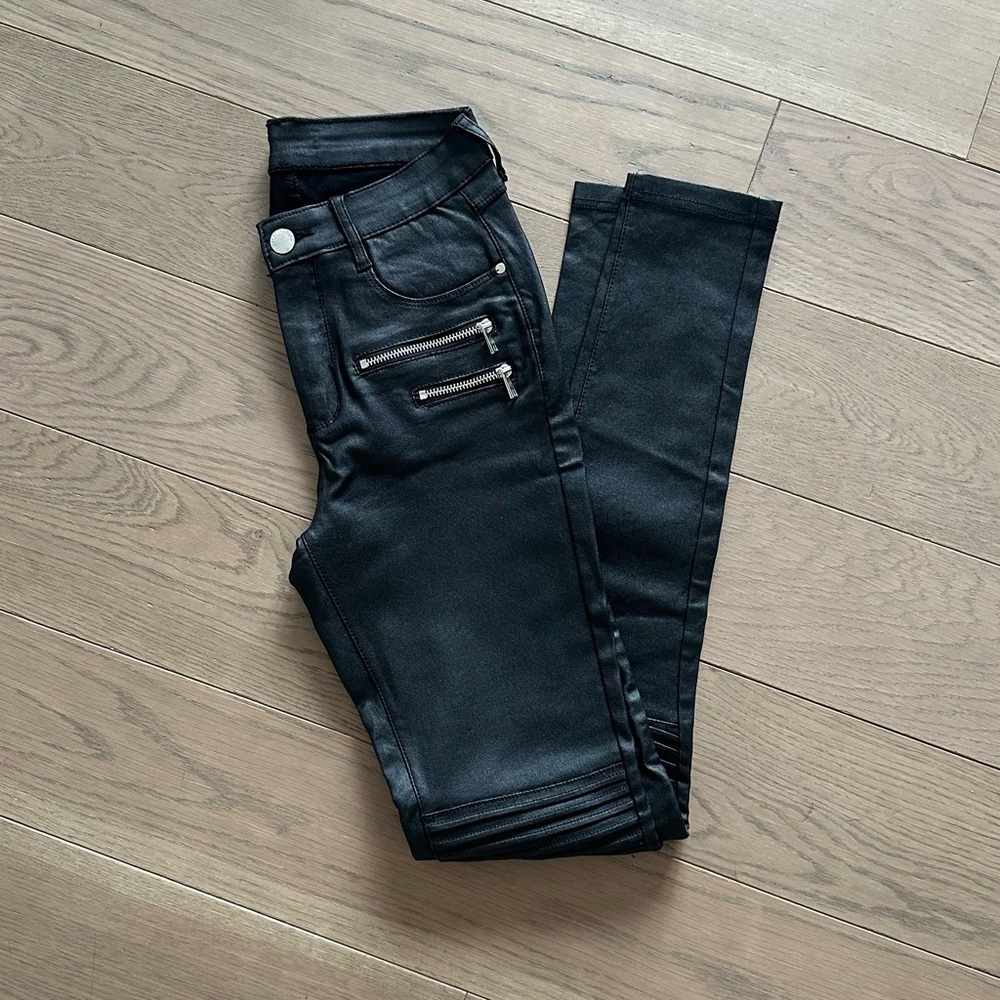 SOLD Faux Leather Black Moto Skinny Pants